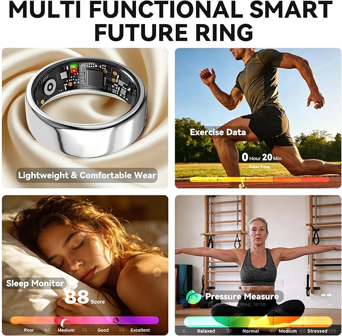 Smart Ring for Women Men,Fitness Tracker Ring,Heart Rate,Blood Oxygen,Step Tracker,Sleep Tracker,Meditation Assistance,No Subscription Fee,IP68 Waterproof,2026 New (Silver 9)
