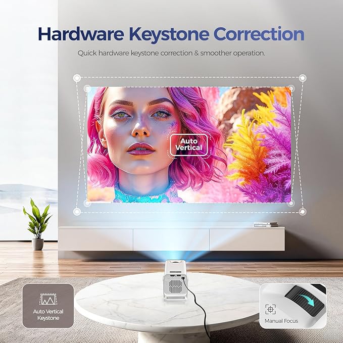 [Built-in Apps & 2026 Upgraded] Mini Projector with WiFi and Bluetooth,Native 1080P Smart Projector 4K Supported,Auto Vertical Keystone,210° Rotatable,Compatible with TV Stick,Smartphone(Medium)