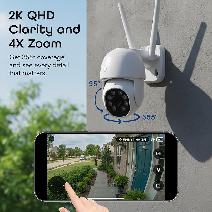 Geeni Lookout 2K Outdoor Auto-Follow Security Camera – Outdoor Security Camera, Weather Resistant with Pan-Tilt, Motion Tracking, Dual-Band Wi-Fi, Color Night Vision, Two-Way Audio — White