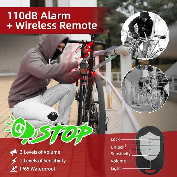 BANGTING 4FT Smart Alarm Bike Lock - 110dB Remote-Controlled Siren & 8mm Anti-Theft Chain with Key for Bicycle, E-Bike, Scooter, Motorcycle (Gray)