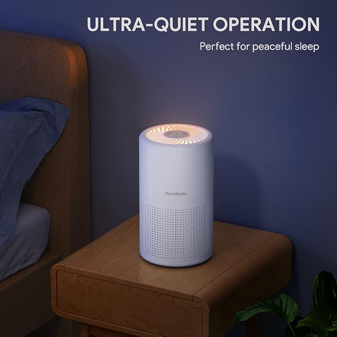 FULMINARE Air Purifiers for Bedroom H13 True HEPA Air Filter Quiet Air Cleaner With Night Light Portable Small Air Purifier for Home, Office, Living Room (White 2 Pack)