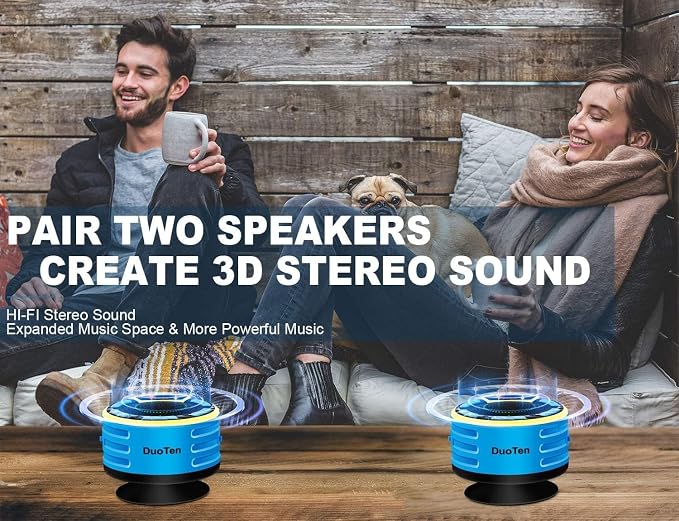 Bluetooth Speakers, DuoTen IPX7 Waterproof Wireless Portable Bluetooth Speakers w/LED Display, FM Radio, Suction Cup, Light Show, Loud Stereo Sound and Bass for Shower, Pool, Party, Travel, Outdoors
