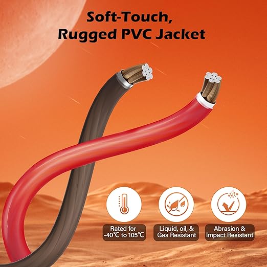 4 Gauge AWG Power/Ground Wire Cable 25 Ft Black+25 Ft Red, High Power Shielded CCA Soft Automotive Welding Battery Wiring Kit,for Car Audio Amp Speaker RV Trailer Marine Solar+ Lugs&Heat Shrink Tubes