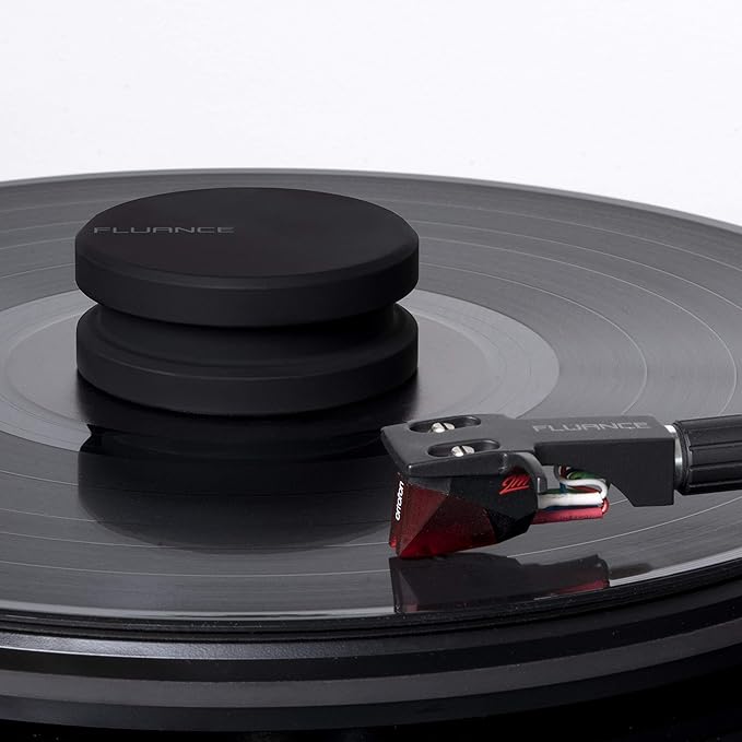 Fluance HiFi Vinyl Record Weight Stabilizer High Mass 760 gram Steel LP Disc Turntable Accessory with Antiresonance Rubberized Coating and Protective Velvet Pad for Vibration Damping (RW03)