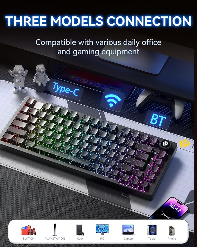 LEOBOG x Aula HI75C Pro Mechanical Aluminum Keyboard, Tri-Modes 75% TKL RGB Backlit Buletooth Creamy Wireless Keyboard with Hot Swappable for MAC/Window/Andriod/PC Gaming - Turquoise Switch, Black
