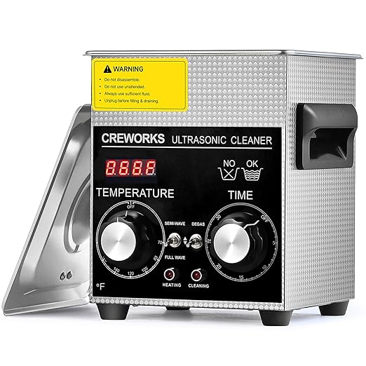 CREWORKS 2L Ultrasonic Cleaner with Degas & Gentle Modes, 60W Stainless Steel Ultrasonic Cleaner Machine with Heater and Timer, Ultrasonic Parts Cleaner with Knob Control for Jewelry Glasses Watch