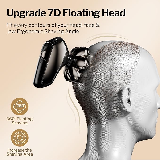 Head Shavers for Bald Men: 5-in-1 Electric Razor with 7D Floating Blades - IPX7 Waterproof Grooming Kit, Detachable Magnetic Head, 90-Min Wet Dry Gifts for Father's Day
