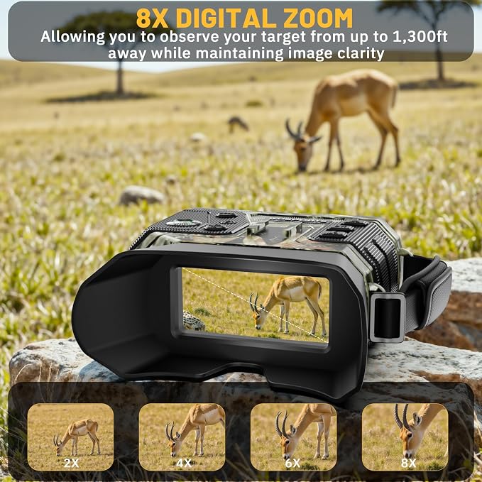 WOSPORTS Night Vision Goggles, 4K Night Vision Binoculars for Adults, 1300FT Range Vision, 8X Digital Zoom, 32GB Card, 15H Battery, Suitable for Camping, Gift for Men - Camo
