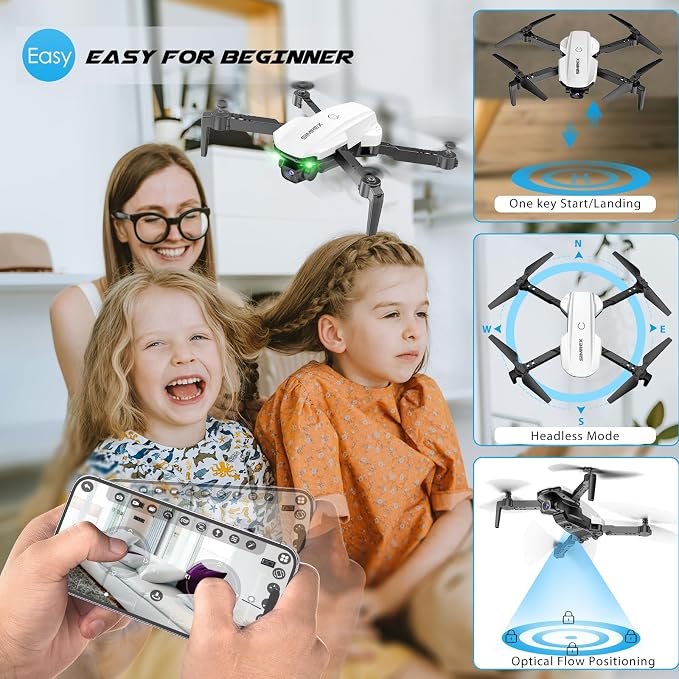 SIMREX Drone With Camera for Kids Beginner & Adults – Foldable RC Quadcopter with Altitude Hold, Optical Flow Positioning , Indoor Mini Drone with One Key Start, Headless Mode, 3D Flip, Gift for Boys & Girls & Teenagers