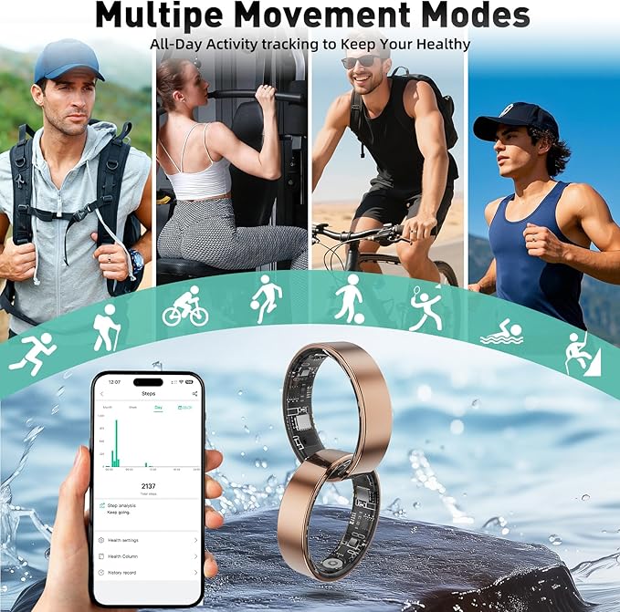 Smart Ring with Sleep Monitoring, Step Counting, Heart Rate, Blood Oxygen for iOS and Android, No Subscription Fee, IP68 Waterproof Health Tracker (Black, 10)