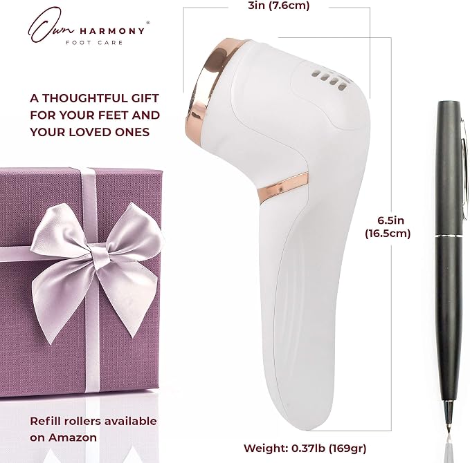 Own Harmony Electric Callus Remover with Vacuum and 7 Rollers Bundle - Foot Care for Women - Professional Pedicure Tools for Pedi Care Vac, CR2100 Electric Feet File, Best for Hard Dry, Cracked Heels