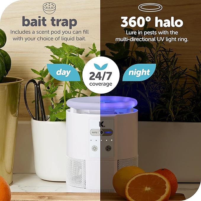 Katchy Duo – Indoor Fly Trap with Scent Pod – Day & Night Effective – Mosquito, Fruit Fly, Gnat & Small Moth Killer – Non-Zapper Trap with UV Bug Light & Fan Suction (White)