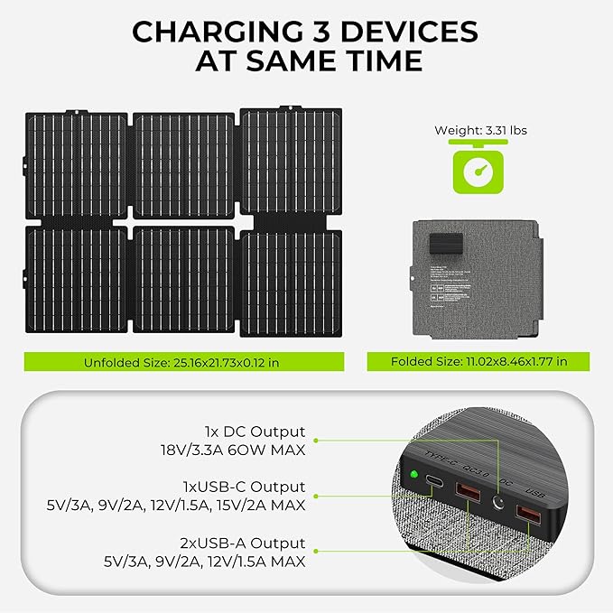 Portable Solar Generator, 300W Portable Power Station with Foldable 60W Solar Panel, 110V Pure Sine Wave 296Wh 80000mAh Lithium Battery Pack for Home Use RV Van Outdoor Camping-Panel included