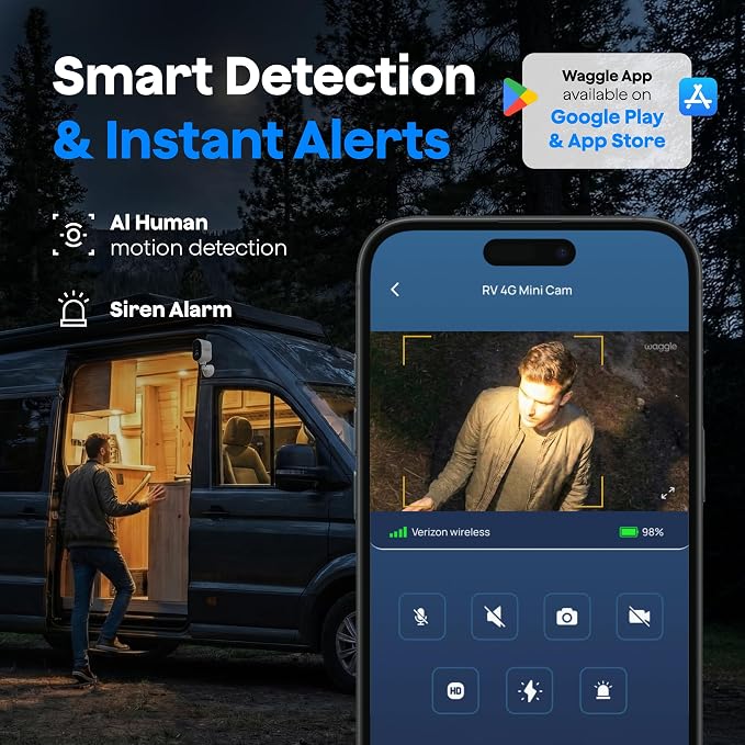 Waggle 4G LTE Cellular Security Camera, Built in SIM Card, 2K HD Pet Monitor, 300° Pan, No WiFi, 9000mAh Battery, Night Vision & 2-Way Talk - RVs/Camping/Travel & Outdoor - Subscription Required