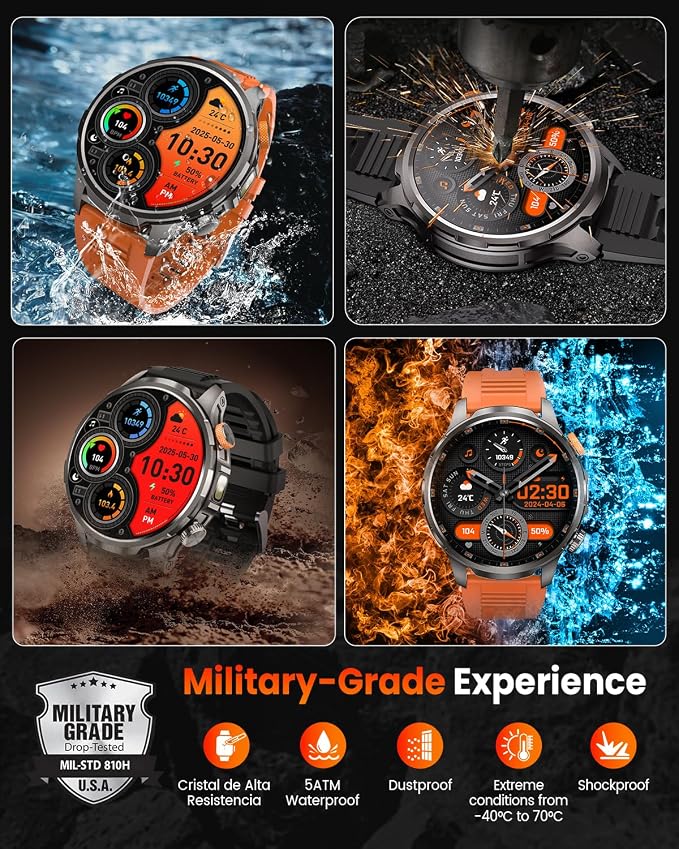 Military Smart Watches for Men, 1.91" Men's Smart Watch with 1000mAh/5 ATM Waterproof/LED Flashlight/110+ Sport Modes/Heart Rate/SpO2/Sleep Monitor, Fitness Tracker Watch for Android & iPhone (Black)