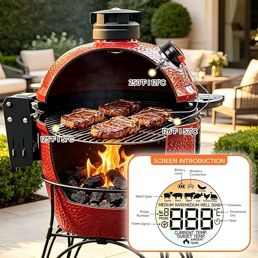Bluetooth Smart Grill Gauge Thermometer with 2 Hub Meat Probes for Kamado Joe Grills Weber Smoker Offset Replacement Accessories,Universal Version Digital Grill Thermometer Real Time Monitoring