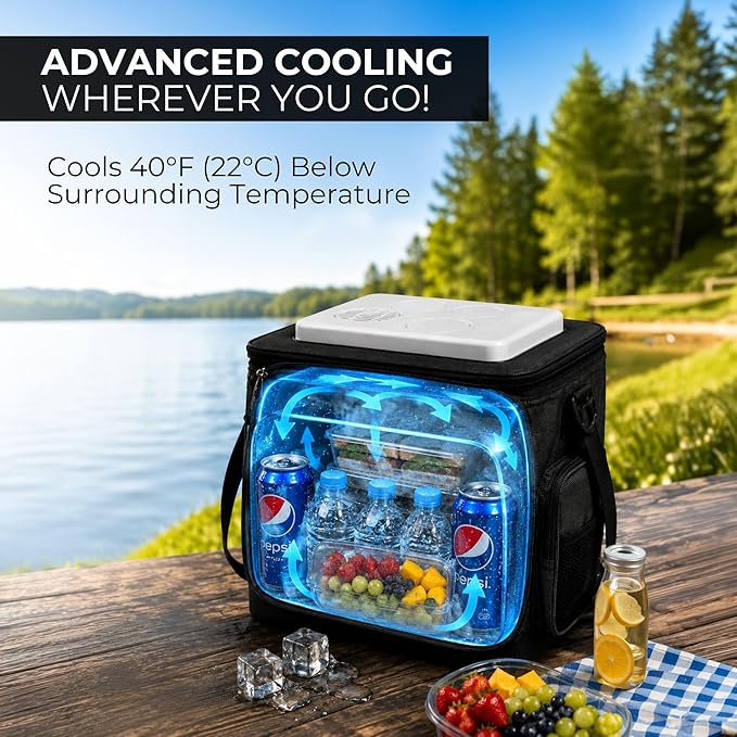 Koolatron Electric Portable Cooler Plug in 12V Car Cooler Bag, 26 qt (25 L) Black/Gray Soft-Sided Portable Car Fridge w/DC Power Cord, Adjustable Shoulder Strap, Cord Storage, Road Trip.