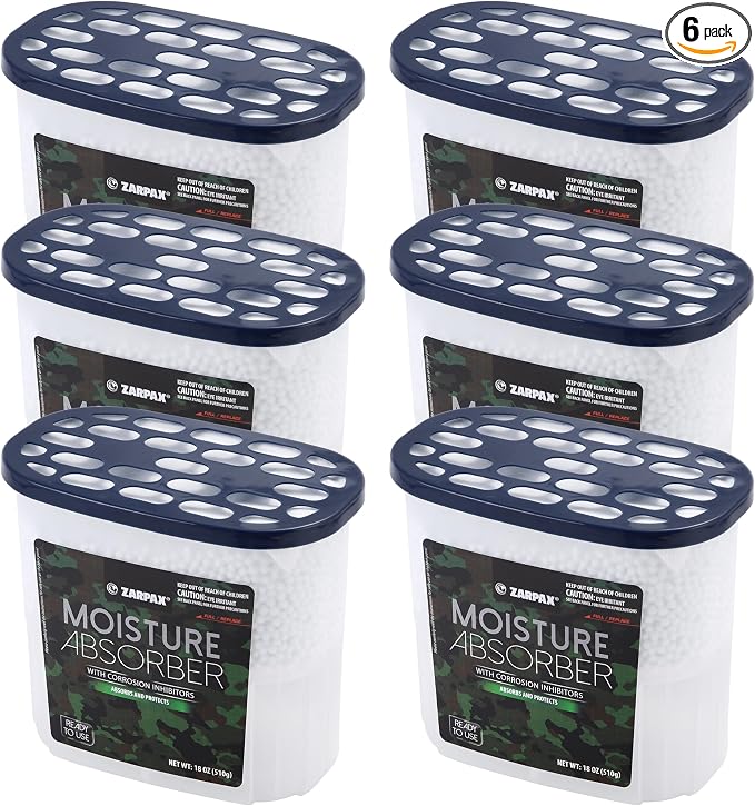 ZARPAX Moisture Absorber Corrosion Inhibitors Gun & Gear 17.6 oz/500g | Removes Moisture, Damp & Humidity | Odor Absorber | Moisture Trap for Bathroom, Closet, Kitchen | Set of 6