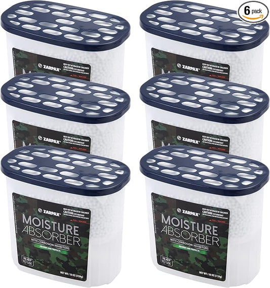 ZARPAX Moisture Absorber Corrosion Inhibitors Gun & Gear 17.6 oz/500g | Removes Moisture, Damp & Humidity | Odor Absorber | Moisture Trap for Bathroom, Closet, Kitchen | Set of 6