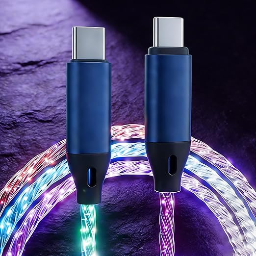 10FT Type C LED Light Up Charging Cable 66W Starry USB C to C Charger Lighted Fast Charging Cord RGB Flowing Light Up Charger Cord Compatible with iPhone 17/16/15/Samsung Galaxy S23 S22 More