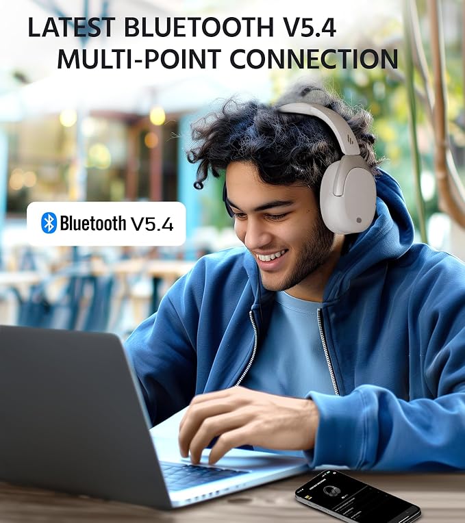 Edifier W830NB Wireless Over Ear Headphones with -45dB Active Noise Cancelling, 94H Playtime, LDAC Hi-Res Sound, Spatial Audio, Fast Charging, Multipoint Connection, Bluetooth V5.4 - Sandwhite