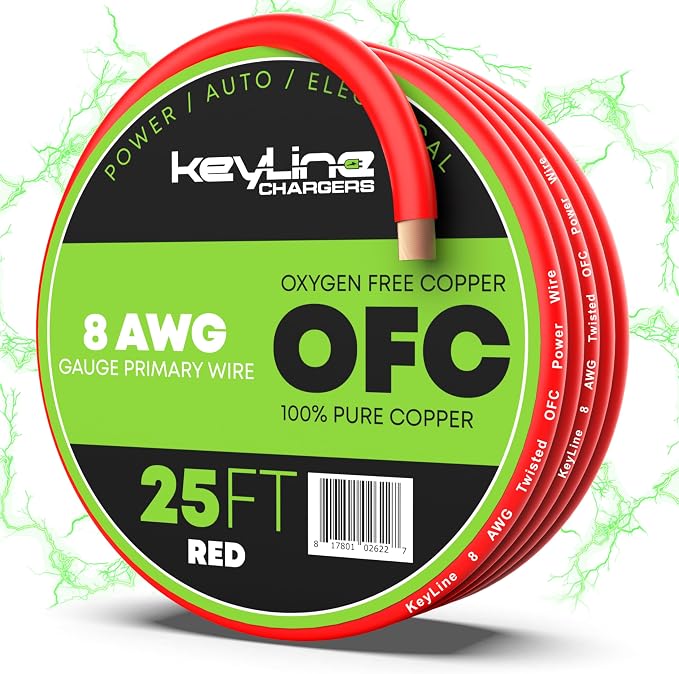 8 Gauge Wire (25ft) AWG Amp Battery Cable for Automotive Electrical Wiring - Oxygen Free Copper (OFC) Welding Cable 8GA - Car Amplifier Power & Ground Cable, Stereo Audio Speakers, RV Trailer Wiring