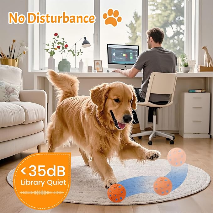 Moving Dog Toy, Interactive, Bouncing and Rotating, Silent Foam Material, IP54 Waterproof Rating, Smart Active Rolling, Stimulation Toys for Medium and to Keep Them Busy (Remote Orange)