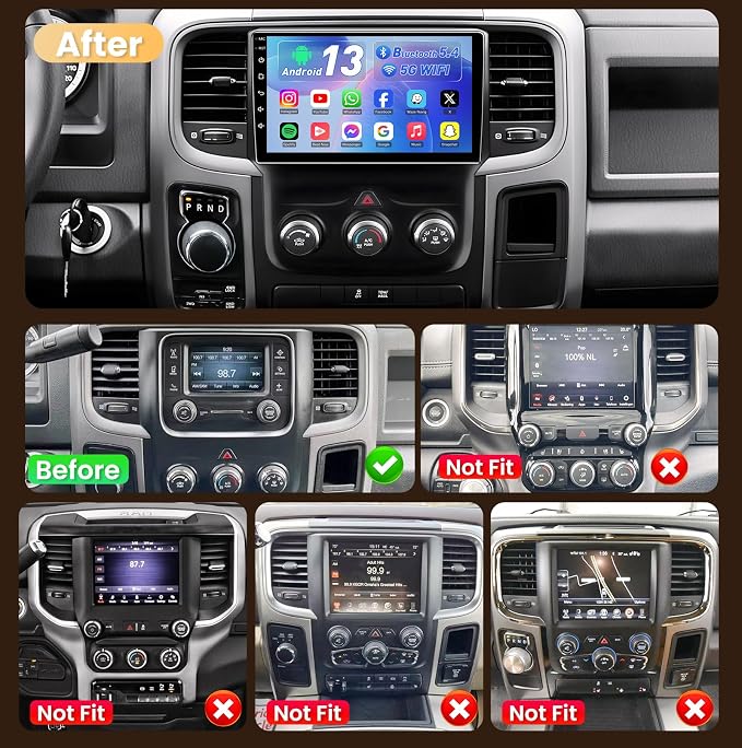 4GB RAM+64GB ROM Car Radio for Dodge Ram 1500 2500 2013-2018: 9-Inch 1280 * 800 IPS Touchscreen Upgrade Stereo with Wireless Carplay Android Auto 1080P Backup Camera Bluetooth 5.4 GPS 5G WiFi SWC FM