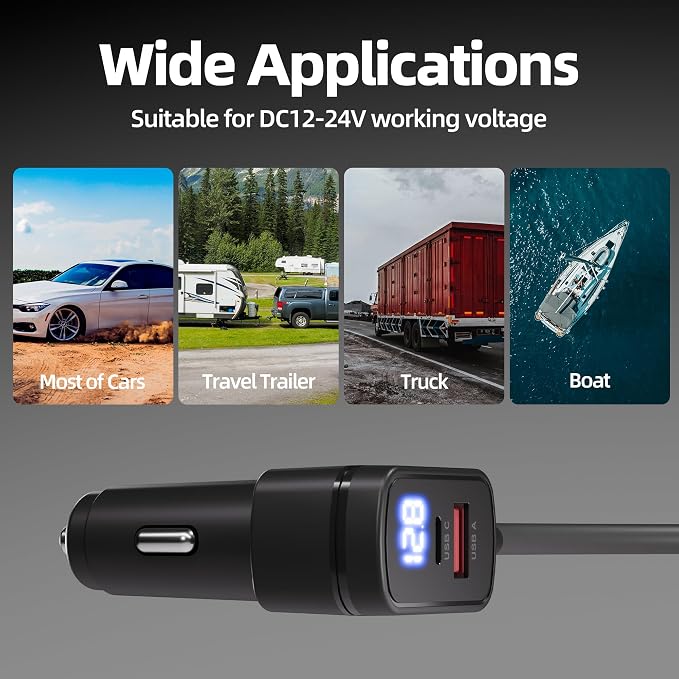 Starlink Mini Car Adapter 10FT/3M with 100W Dual Ports and Voltmeter | Waterproof DC Plug, Starlink Mini Accessories Charging While Powering Mini Starlink