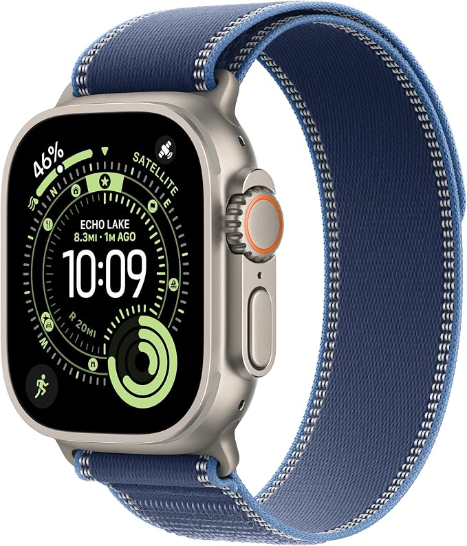 Apple Watch Band - Trail Loop - 49mm - Blue/Bright Blue - S/M - Natural Titanium Finish