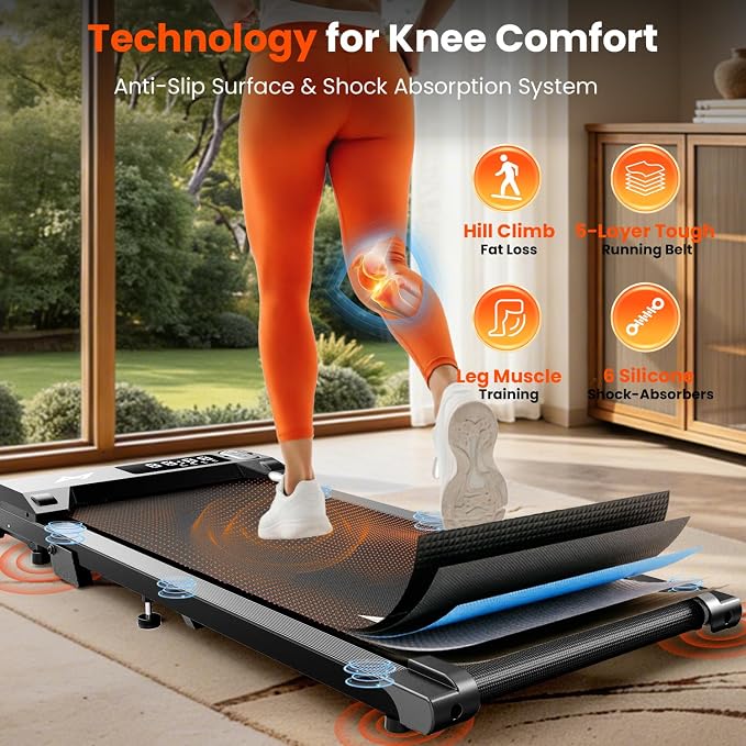 AXV Treadmills Walking pad with Incline Under Desk Treadmill for Home, Portable Slim Compact Treadmill Walk Running Machine with Adjustable Speed,Remote Control, LED Display
