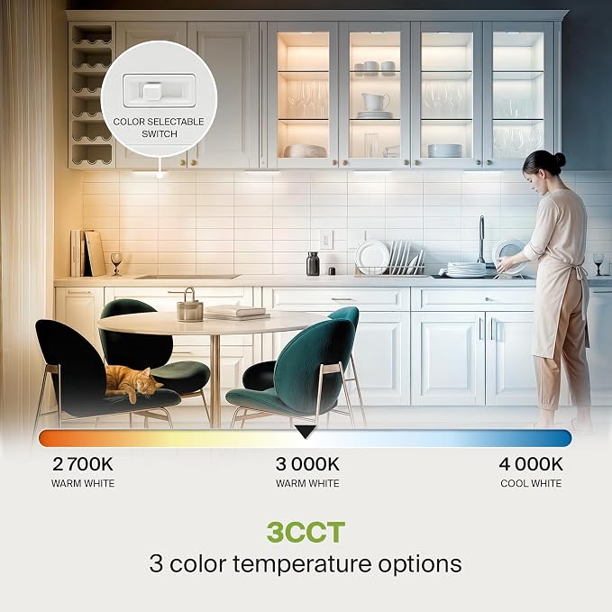 ASD LED Under Cabinet Lighting Plug in or Hardwired 9 Inch, Dimmable Under Cabinet Lights with High/Low/Off Switch, 3CCT 2700K-4000K, Linkable Under Counter Lights for Kitchen, ETL Listed, White