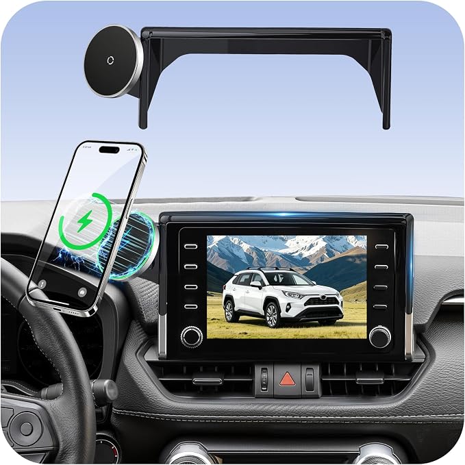 Car Phone Holder for Toyota RAV4 (2019-2024 2025,7/8inch),MagSafe Car Mount Charger,Magnetic Phone Holder,15W Wireless Charging,Screen Phone Holder,360° & Hands Free,2023 RAV-4 Interior Accessories