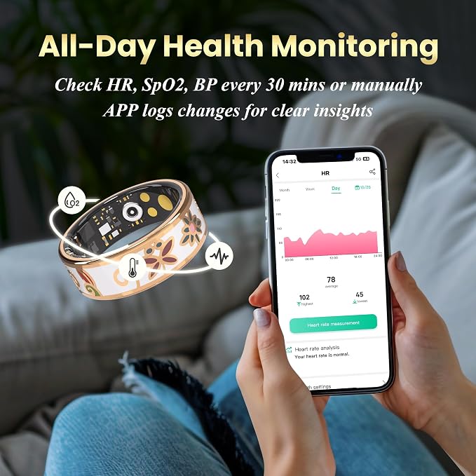 Enamel Craft Smart Ring for Women & Men - No Subscription Fee Fitness Tracker with Sleep Tracking, Heart Rate, SpO2 - IP68 Waterproof for iPhone Android - Activity Tracker, Remote Camera (7)