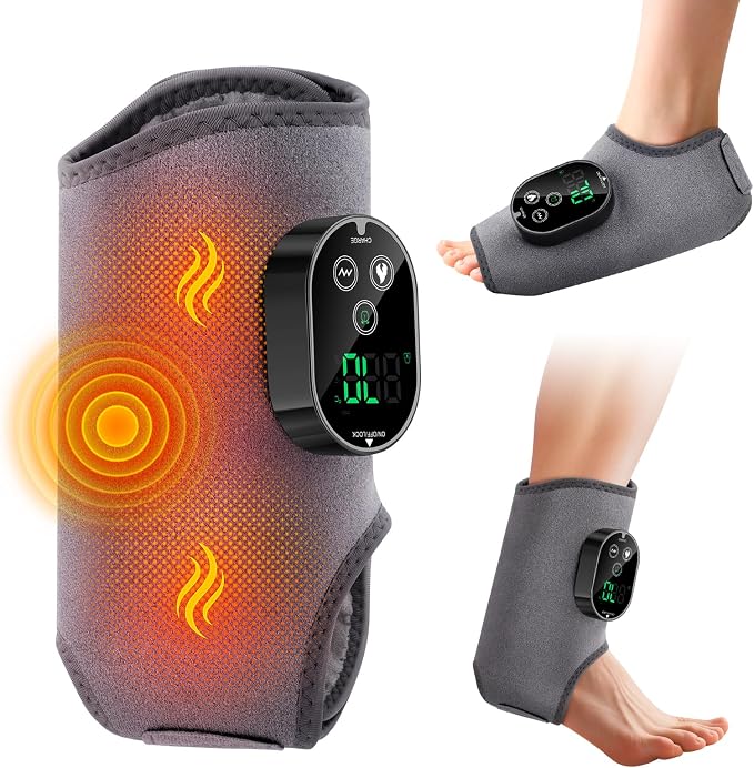WoloyHeatie Cordless Foot Massager for Neuropathy, 3000mAh Rechargeable Ankle Heating Pad with Massage for Circulation, Foot Ankle Pain Relief Massager, Gray