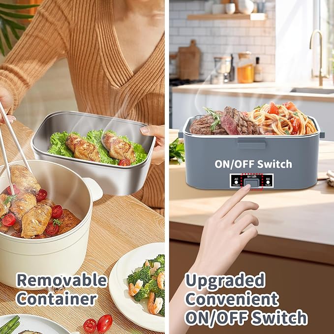 IFENROL Electric Heated Lunch Box for Adults with 1.8L Container, ON/OFF Power Switch & 0.6L Double Layer, Portable 100W 3-IN-1 Fast Heating Food Warmer for Men, 12V/24V/110V for Car Truck Office