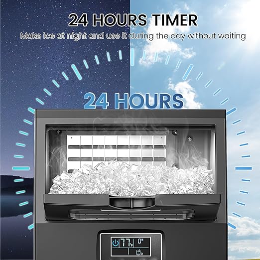COWSAR Commercial Ice Maker Machine, 66Lbs/24H 8Lbs Storage, Stainless Steel Undercounter Cube Ice Maker, Self-Cleaning, for Compact Cafe, Bar, Home Kitchen