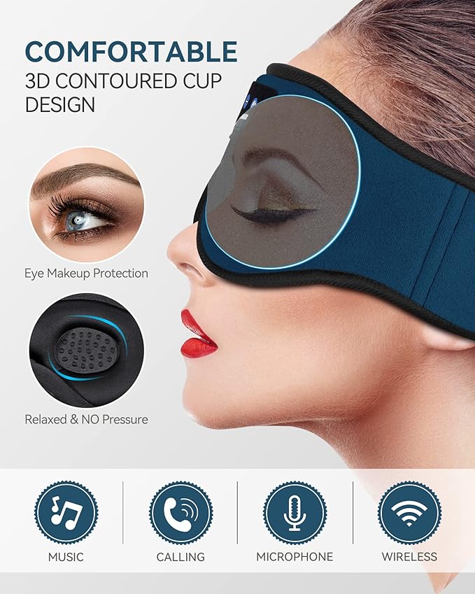 MUSICOZY Sleep Headphones Bluetooth 5.4 Headband Sleeping Headphones Sleep Mask, Wireless Music Eye Mask Sleep Earbuds for Side Sleeper Men Women Cool Tech Gadget Unique Gift Office Travel, Pack of 2
