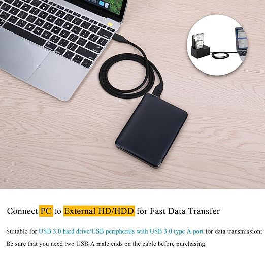 USB 3.0 Type A Male to Male Cable - 2-Pack 3FT/1M Braided USB Cable for Data Transfer, Hard Drive Enclosures, DVD Player, Laptop Cooler and More