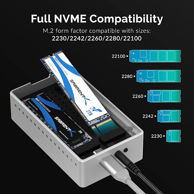 SABRENT Tool Free USB Type C Dual Docking Station for PCIe NVMe M.2 SSDs with Offline Cloning Function (EC-SSD2)