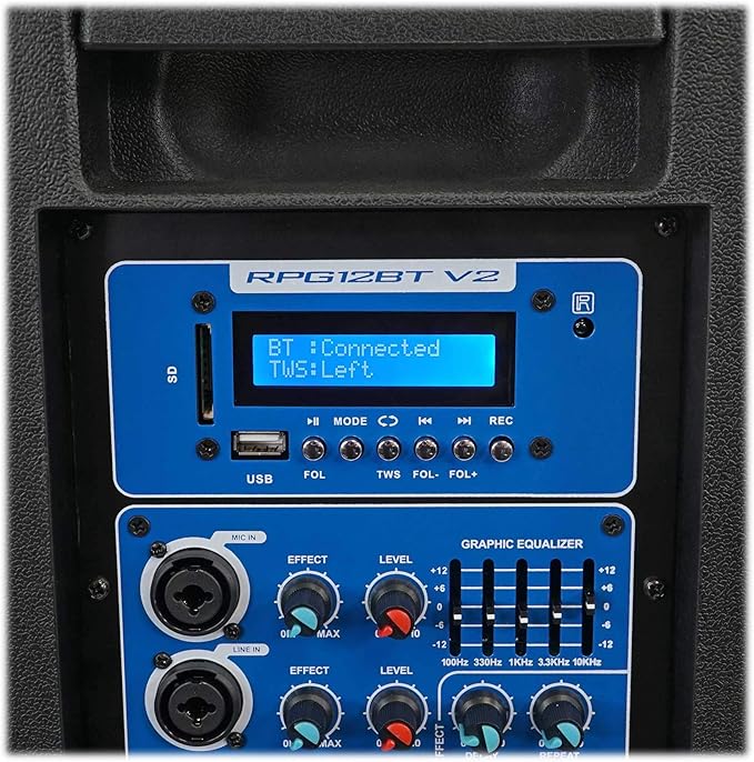 Rockville RPG12BT V2 800W Powered 12" DJ PA Speaker, Bluetooth, Wireless Remote Control, EQ, TWS, for DJs, Musicians, and Live Events