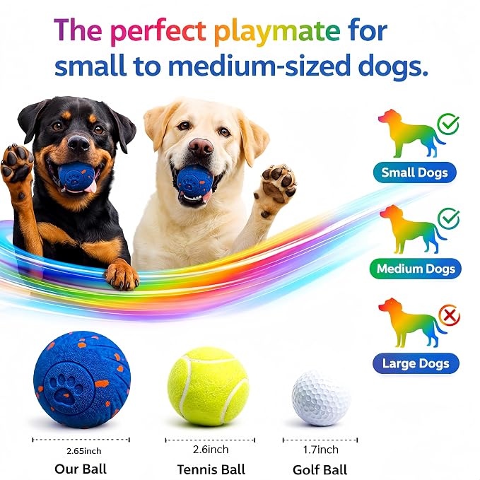 TEYYVN Interactive Dog Toys Dog Ball – Smart Moving Bouncing Dogs Ball, E-TPU Smart Dog Ball with Remote Control, Automatic Rolling Dog Toy for Small Medium Dogs for Indoor/Outdoor Use （Blue）