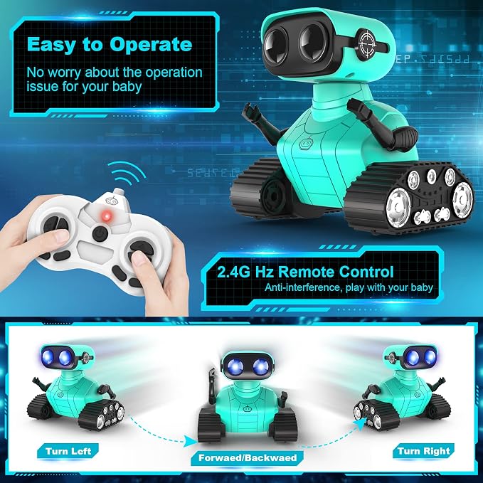 Hamourd Robot Toys - Kids Toys Rechargeable RC Robots, Remote Control Toy with Auto-Demonstration, Flexible Head & Arms, Dance Moves, Music, Shining LED Eyes, for Girls Boys