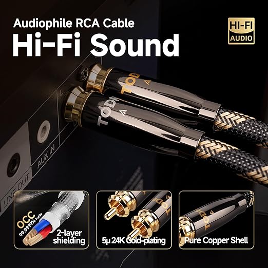 TODN RCA to 3.5mm Audio Cable for Audiophile with Upgraded OCC-Core, Dual Shielded Aux to RCA Cable for Smartphone/Tablets to Speaker/Amps (3ft/1m)