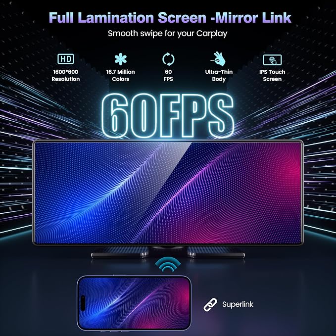 Carplay Screen for Car, 10.26'' Upgrade Wireless CarPlay & Android Auto Car Play Screen with OTA Updates,1080P Backup Cam (with a Cam Bracket), GPS Navigation, Voice Control for All Vehicles