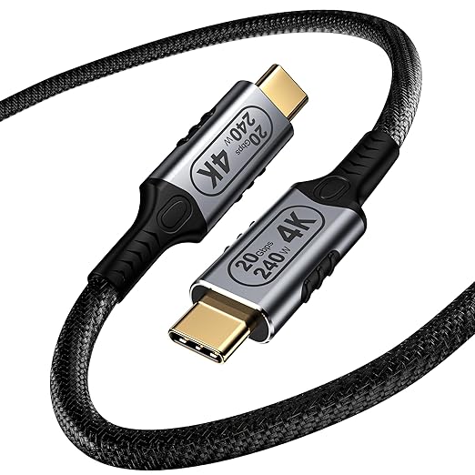 20gbps USB C 3.2 Gen 2 Cable, 6.6ft, 240W, 4K@60Hz Video, Data Transfer & Charging, Compatible with Laptops, Phones & More