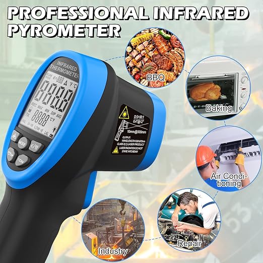 BTMETER BT-1500 Non-Contact Pyrometer 30:1 Industrial Laser Thermometer Gun, -58℉ to 2732℉ (-50℃ ~ 1500℃) High Temp Infrared Thermometer (NOT for Human)