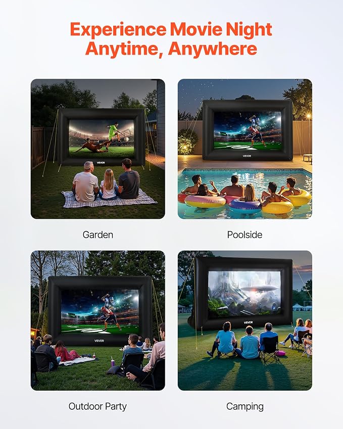 VEVOR 14FT Inflatable Projector Screen, Inflatable Movie Screen Outdoor with 120W Air Blower Projector Screen Oxford Fabric Material Blow Up Screen for Outdoor Backyard, Home Theater, Theme Party