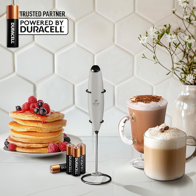 Zulay Kitchen Powerful Milk Frother Wand With Duracell Batteries - Ultra Fast Handheld Drink Mixer - Electric Whisk Foam Maker for Coffee, Lattes, Cappuccino & Matcha - Z1 Motor - Gray & Black