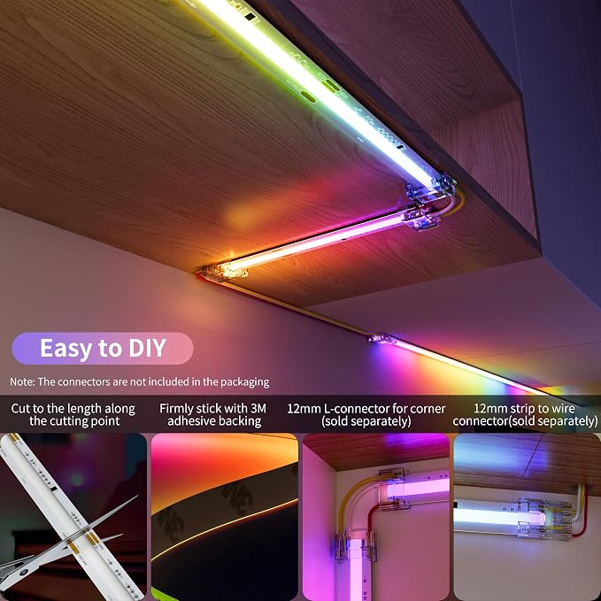 PAUTIX RGB Smart IC COB LED Strip Light,Addressable RGB COB LED Lights 16.4ft,UL-Listed 24V Color Flowing Chasing Effects Strip Lights Multicolor Flexible Color Changing Tape Light,for Bedroom,Party